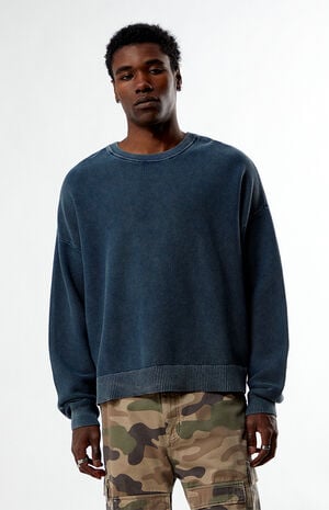 Blue Textured Crew Neck Sweater Blue Textured Crew Neck Sweater image number 1