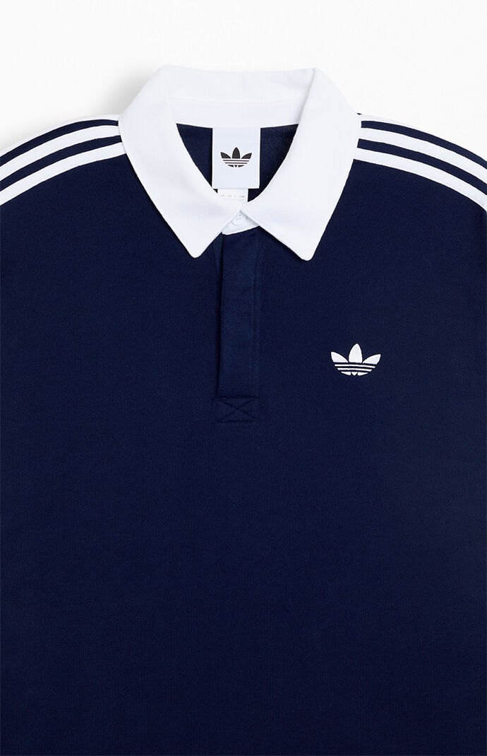 adidas Three Stripe Long Sleeve Rugby Shirt