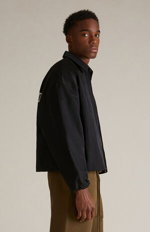 Black Textured Nylon Trucker Jacket image number 3