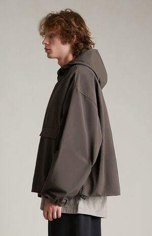 Brown Military Nylon Hooded Anorak Jacket image number 3