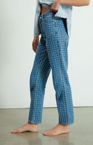 Medium Blue Distressed Dad Jeans image number 3