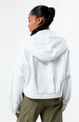 Hooded Cropped Denim Jacket image number 3