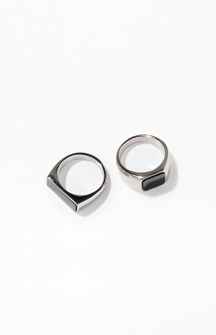Pacsun 2 Pack Silver Black Gem Rings