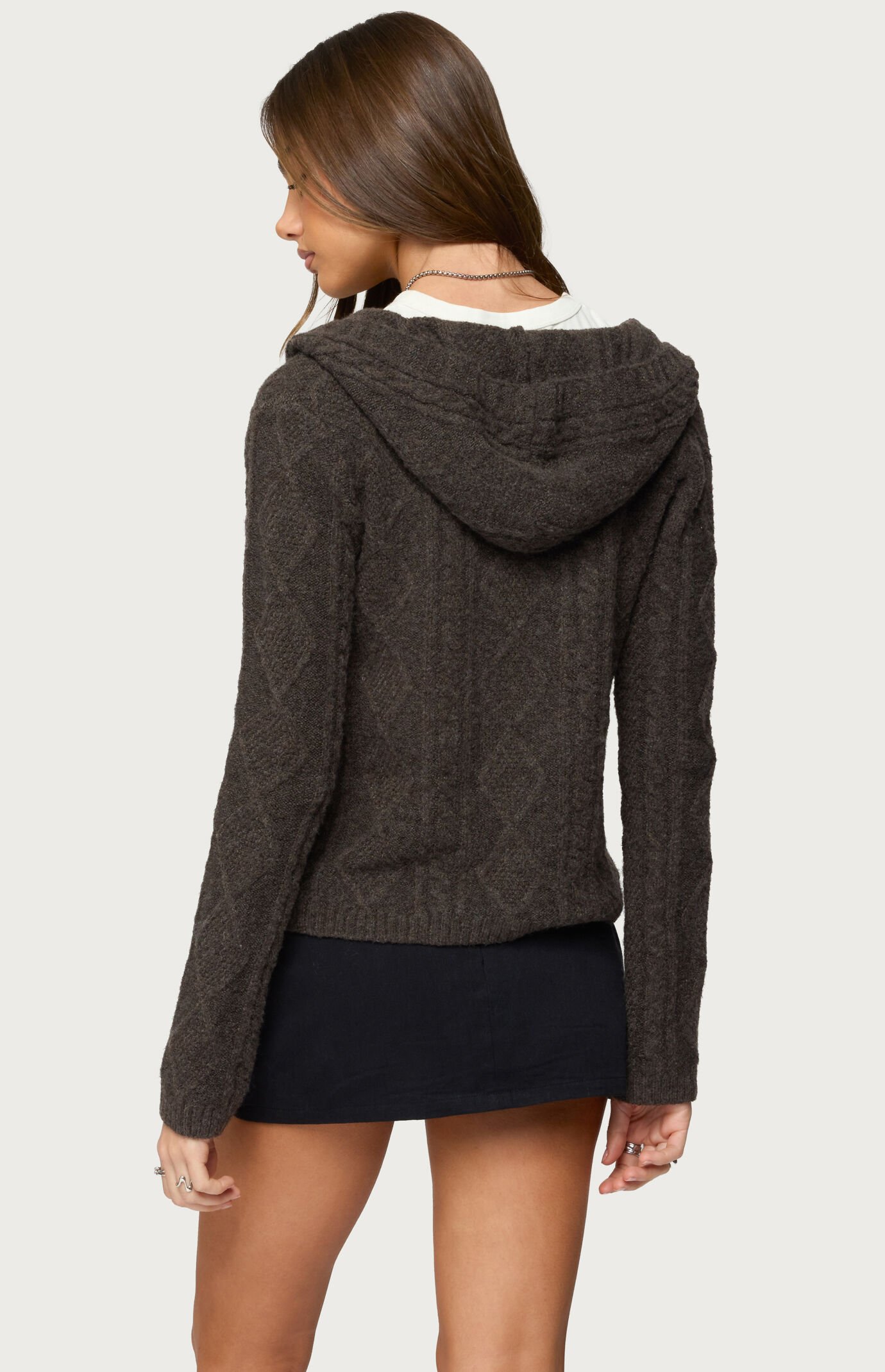Edikted Jayla Hooded Cable Knit Cardigan