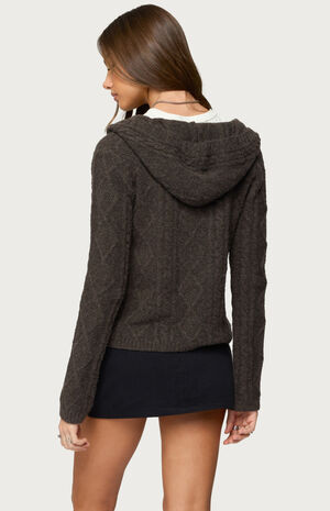 Jayla Hooded Cable Knit Cardigan image number 3