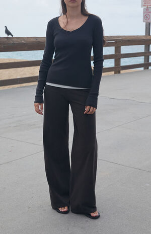 Black Sonia Ribbed Long Sleeve Top image number 4