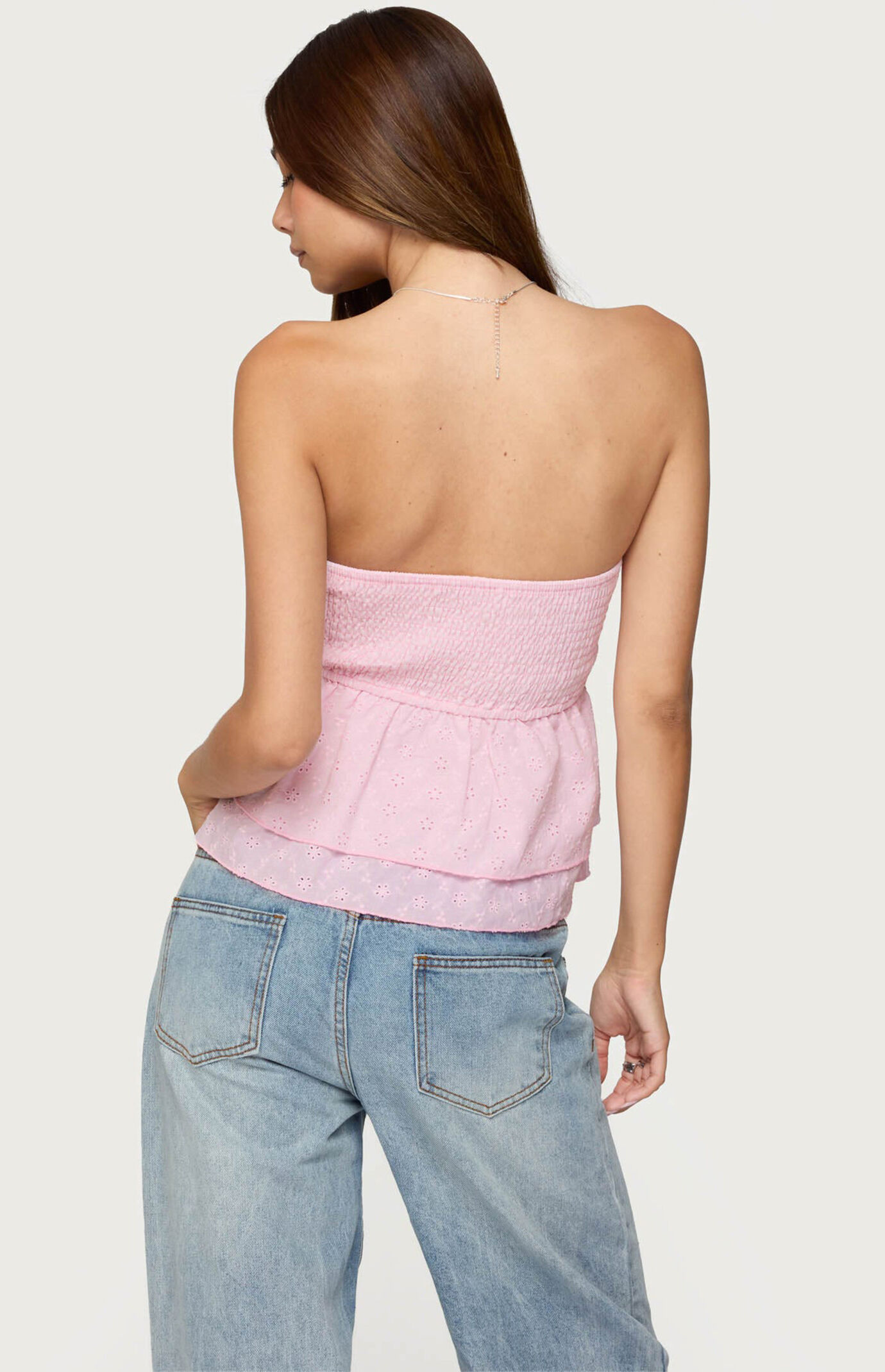 Edikted Toria Ruffled Eyelet Strapless Top