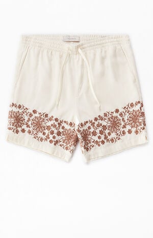 Cream Embroidered Volley Shorts