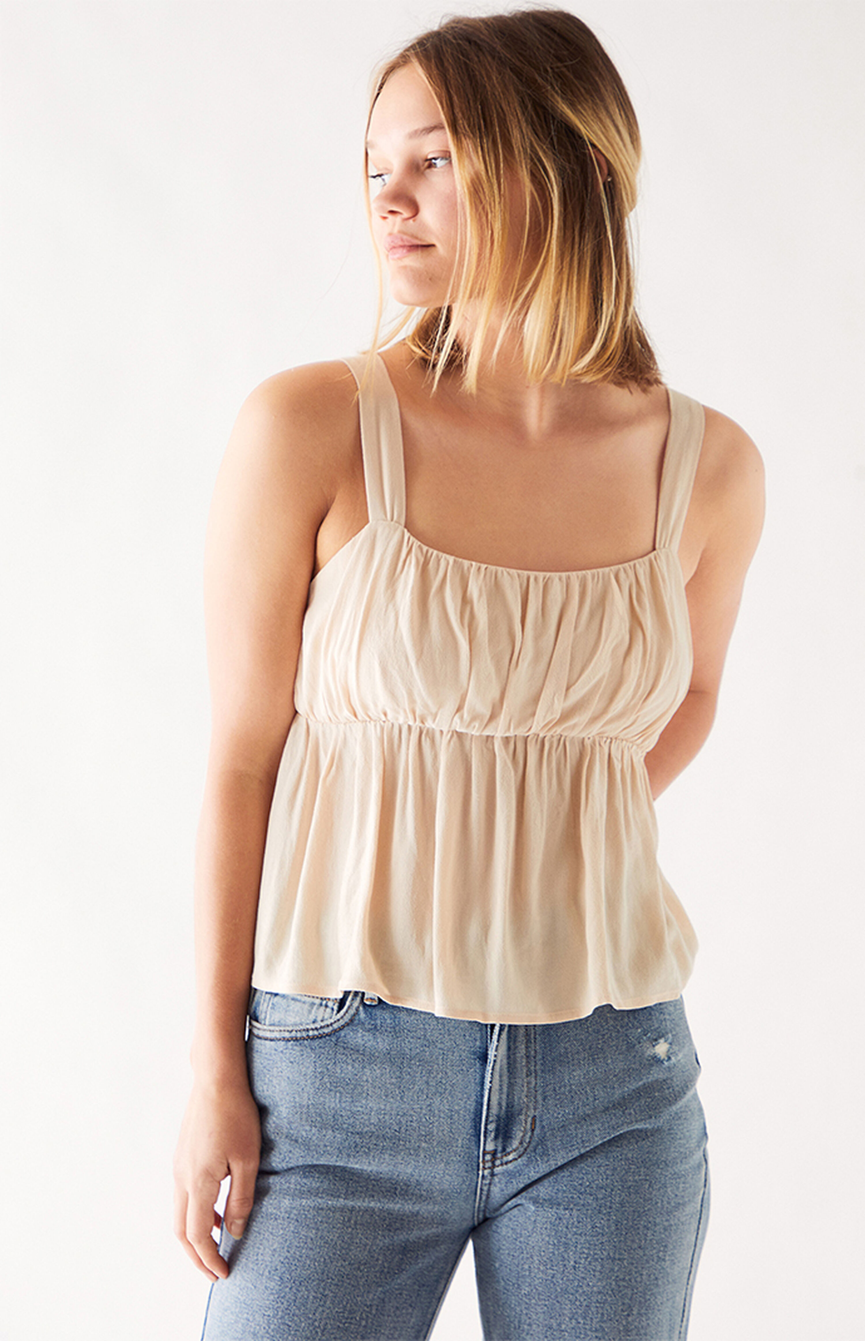 LA Hearts Shirred Babydoll Tank Top PacSun
