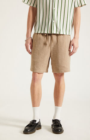 Brown Textured Linen Shorts image number 3