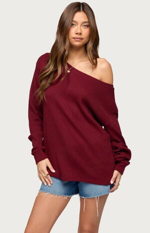 Damari Off Shoulder Oversized Waffle Top image number 1
