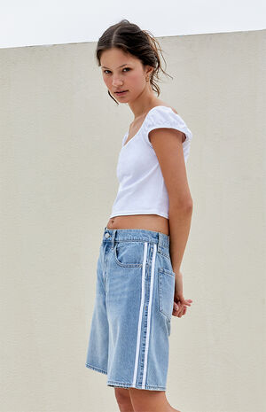 Light Indigo Side Stripe Baggy Jorts image number 3