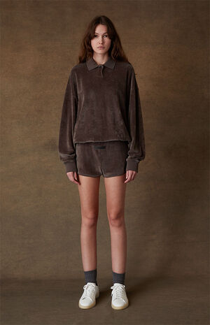 Women's Off Black Velour Beach Shorts image number 6