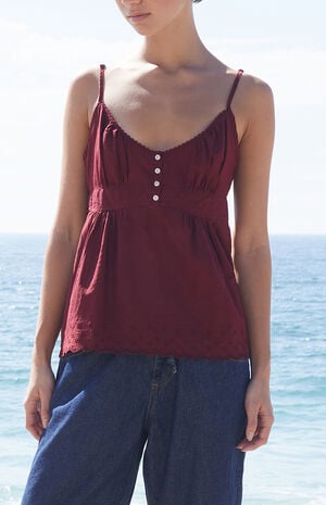 Burgundy Tiffany Button Tank Top image number 1