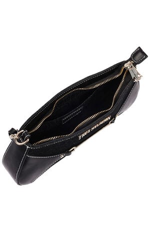 Top Zip Black Denim Shoulder Bag image number 6