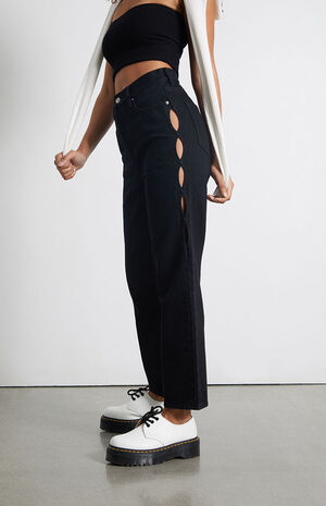 Eco Black Cutout High Waisted Straight Leg Jeans image number 4