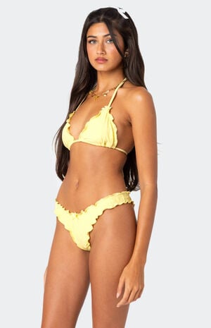 Golden Ruffle Edge Triangle Bikini Top image number 3
