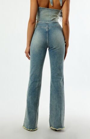 By PacSun Stretch Frayed High Waisted Flare Jeans image number 4