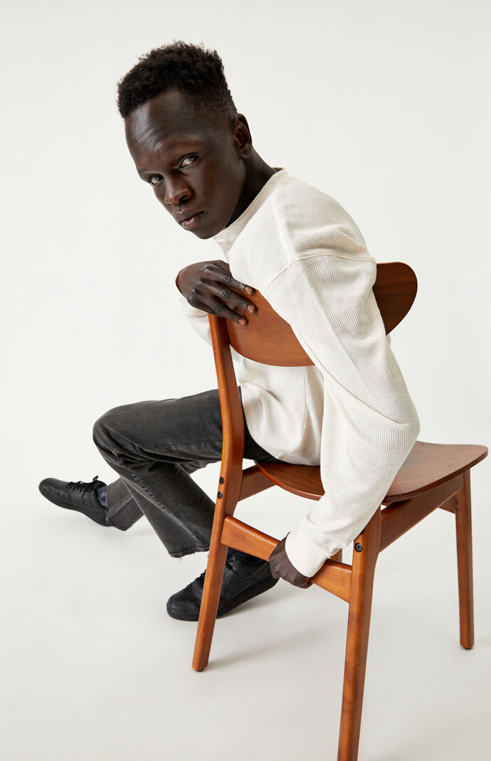 Oatmeal Thames Long Sleeve Henley T-Shirt