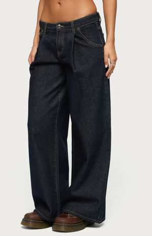 Pleated Low Rise Wide Leg Jeans image number 2