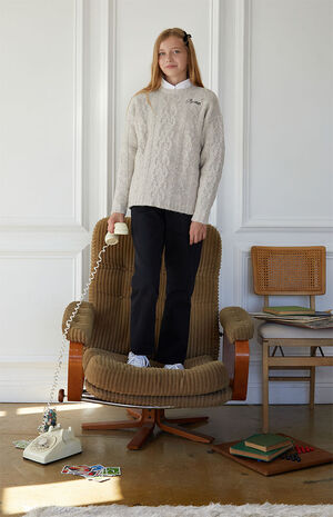 Heather Grey Cable Knit Sweater image number 2