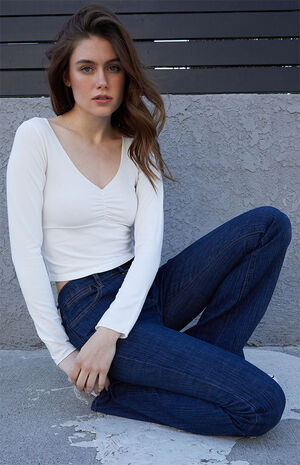 White Charlize Cinched Long Sleeve Top image number 1