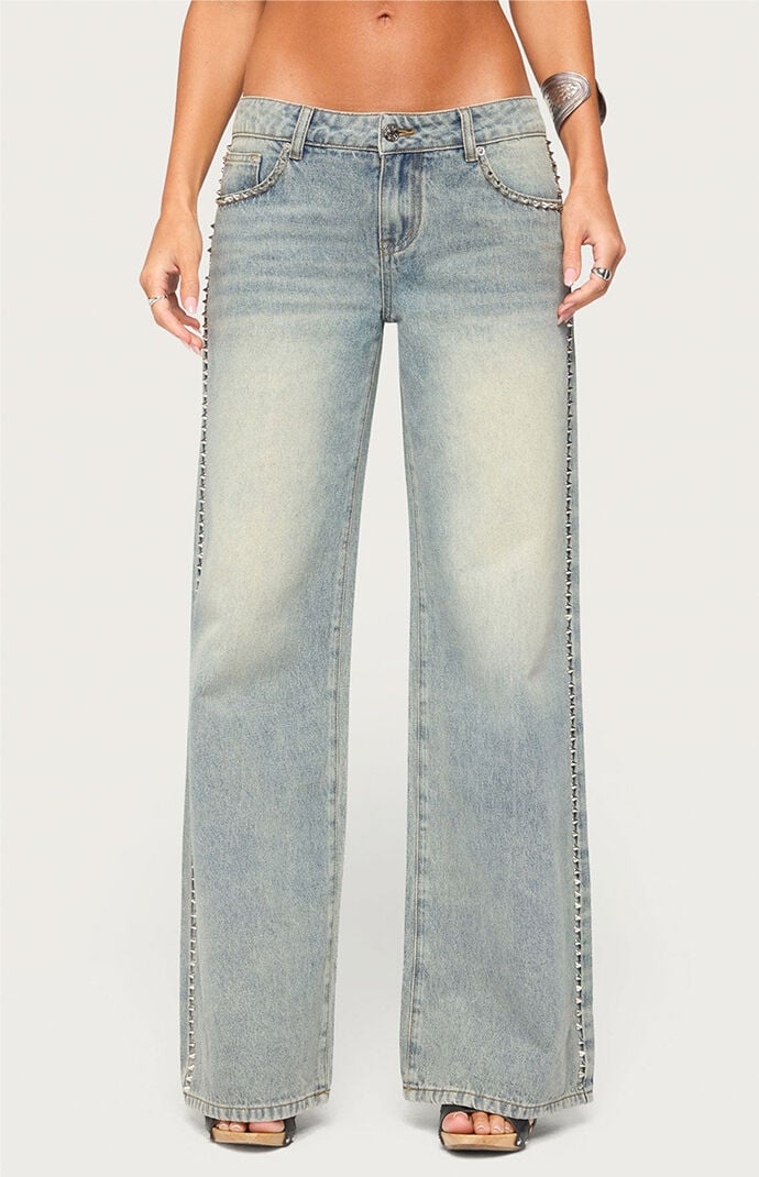 Edikted Teala Studded Low Rise Baggy Jeans
