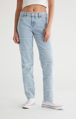 Eco Light Blue Frayed Low Rise Straight Leg Jeans image number 2
