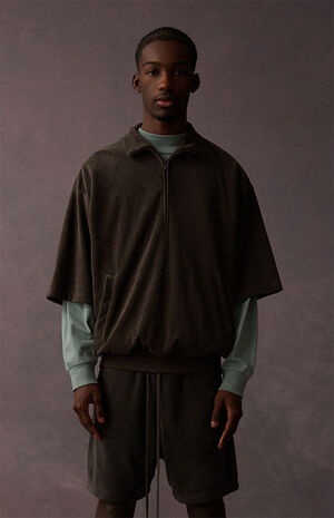 Off Black Terry Cloth 3/4 Half Zip Shirt image number 2