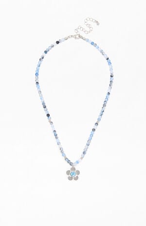 Blue Beaded Flower Necklace image number 1