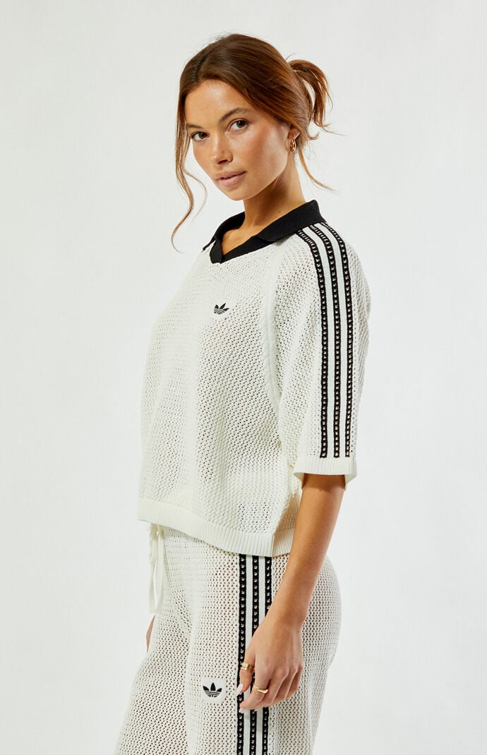 adidas Off White Crochet Polo Sweater