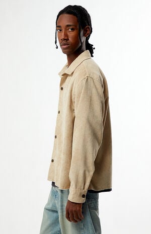Enzo Khaki Corduroy Long Sleeve Shirt image number 3