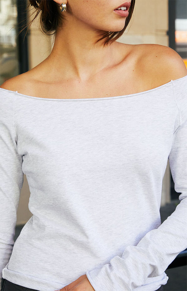John Galt Light Gray Bonnie Off-The-Shoulder Top | PacSun