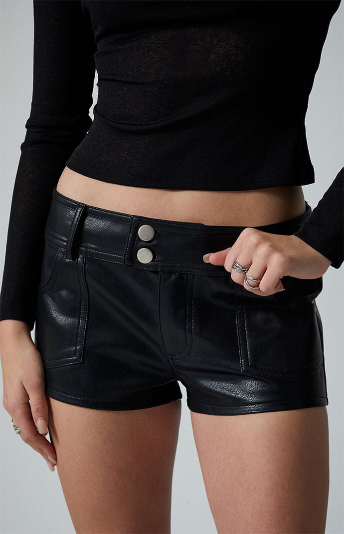 Third Charm Faux Leather Low Rise Shorts