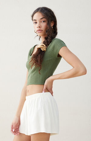 Lace Trim Linen Shorts image number 2