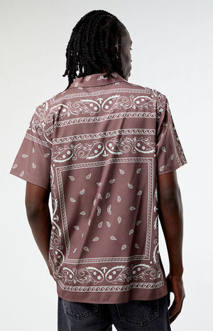 Satin Brown Paisley Camp Shirt image number 4