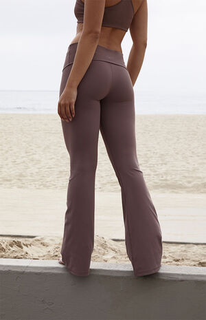 PAC WHISPER Active Brown Fold-Over Flare Yoga Pants image number 4