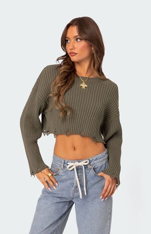 Distressed Hem Oversized Cropped Sweater image number 1
