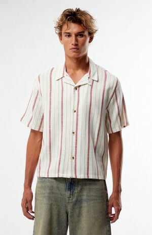 White Striped Oversized Camp Shirt