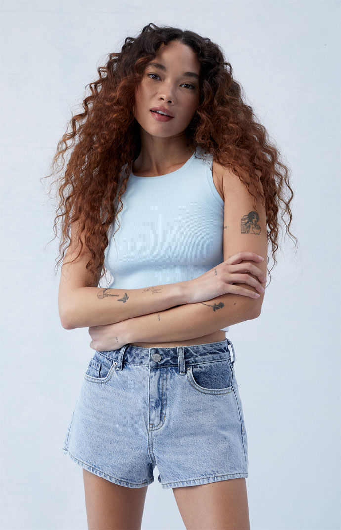 PacSun Eco Two Tone Indigo Denim Mom Shorts PacSun