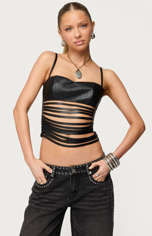 Nia Cutout Shredded Faux Leather Top image number 1