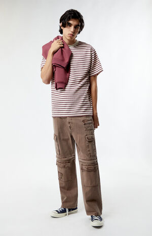 Red Compass Striped Texture T-Shirt image number 4