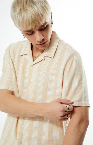 Tan Striped Oversized Camp Shirt image number 2