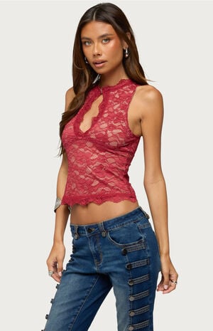 Frieda Keyhole Cutout Lace Top image number 2
