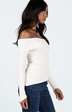 Eco White Morley Off-The-Shoulder Sweater image number 3