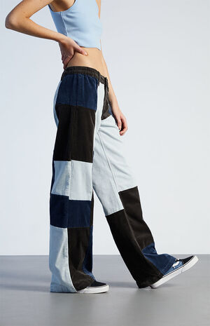 Patchwork Panel Corduroy Low Rise Cargo Puddle Pants image number 3
