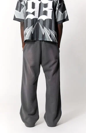 Blue Contrast Binding Fleece Extreme Baggy Sweatpants image number 4