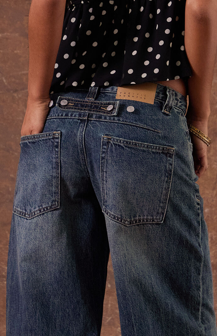 Pacsun Sloane Low Rise Ultra Baggy Jeans Button Tab Dark Blue