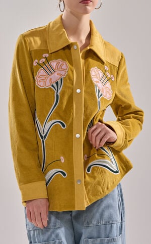 Geraldine Mustard Floral Embroidered Corduroy Jacket image number 1