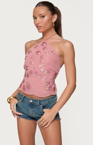 Embroidered Bead & Sequin Halter Top image number 2